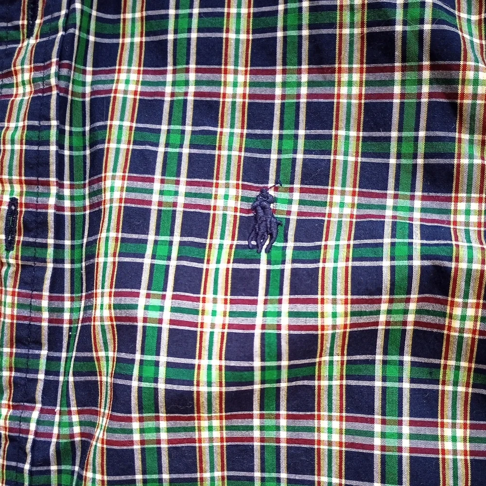 Boys Polo Ralph Lauren Cotton Green Blue Plaid Shirt L 14 16